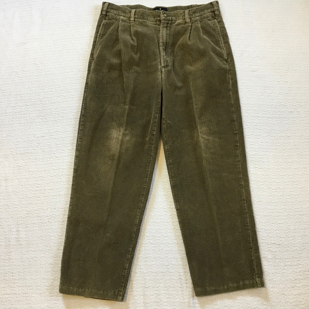 Bill Blass Black‎ Label Mens Corduroy Pleated Pants Earth 34W 30L Grunge